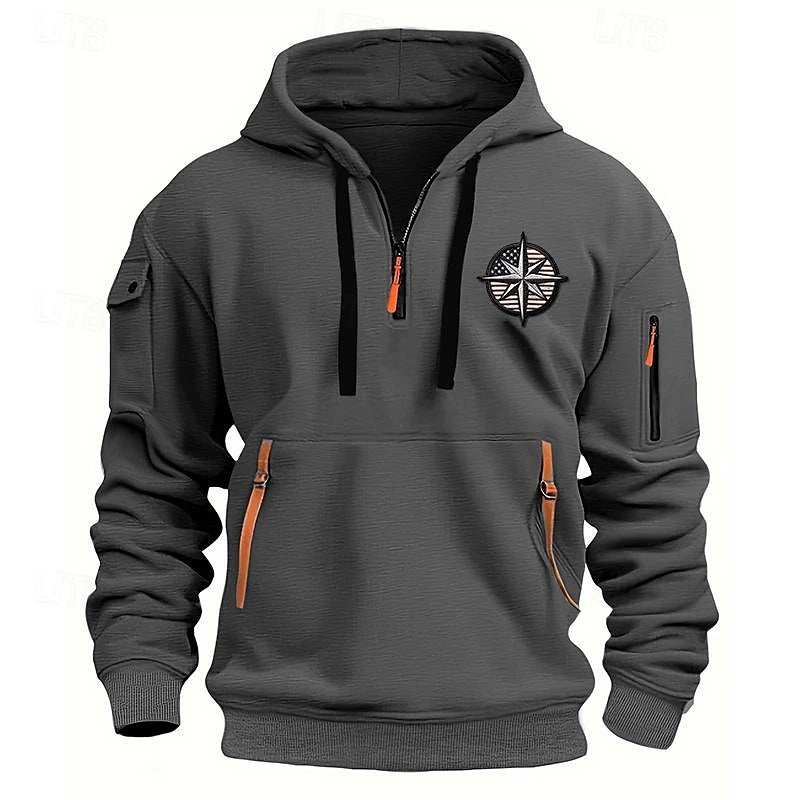 Men's Casual Sports Multi-zipper Arm Embroidery Badge Sweater Global Grab Store