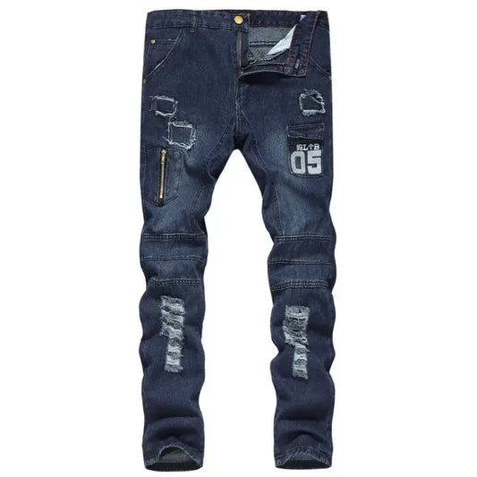 Slim-fit ripped jeans.